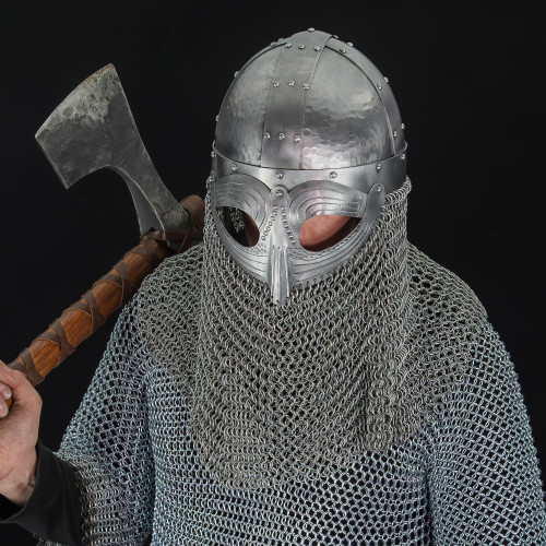 Slash Guard 16G Forged Steel Medieval Inspired Renaissance Faire Costume Viking Vendel Helm w/ Chainmail