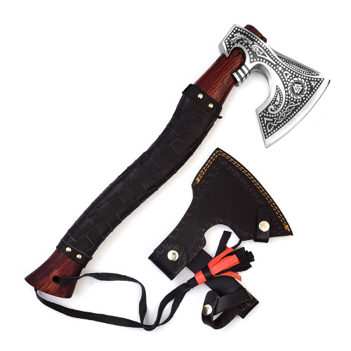 Vikinger Viking Medieval Battle Axe | Decorated Blade w/ Black Leather Wrapped Handle