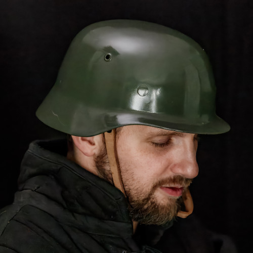 WW2 German Army M35 Stahlhelm Helmet Historical Replica with Real Leather Inliner & Brass Buckle