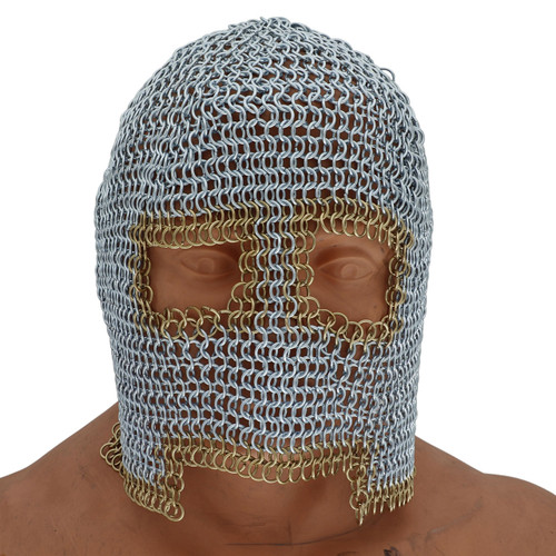 Butted Chainmail Coif for Full Face Coverage - Silver and Brass Color ...