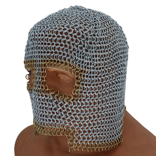 Butted Chainmail Coif for Full Face Coverage - Silver and Brass Color ...