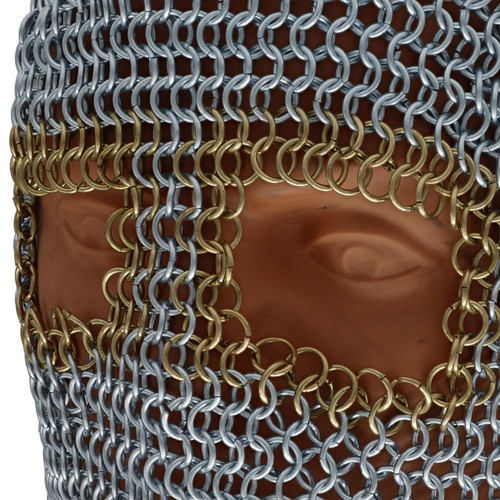 Butted Chainmail Coif for Full Face Coverage - Silver and Brass Color ...