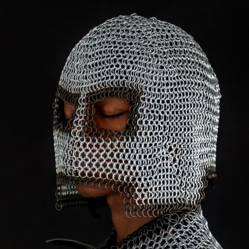 Butted Chainmail Coif for Full Face Coverage - Silver and Black | Chainmail Face Mask Mild Steel Construction