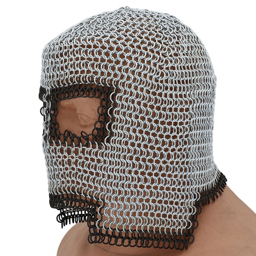 Butted Chainmail Coif for Full Face Coverage - Silver and Black ...
