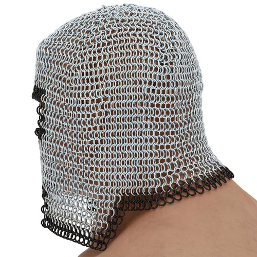 Butted Chainmail Coif for Full Face Coverage - Silver and Black ...