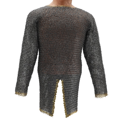 Full Sleeved Riveted Chainmail Shirt - Medium | Silver and Gold Colored Chainmail Ring Design