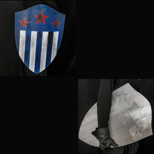 Superhero World War 2 Shield - Painted and Polished| Mild Steel  w/ Leather Belt, Handle and Iron Roller Buckle | Medieval Heater Shield