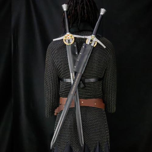 The Witcher PU Foam Black Sword with Universal Lightening Warrior Double Sword Back Strap Sheath