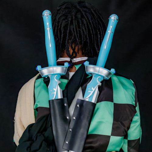 Sword Art Online PU Foam Blue Katana with Double Sword Back Strap Sheath