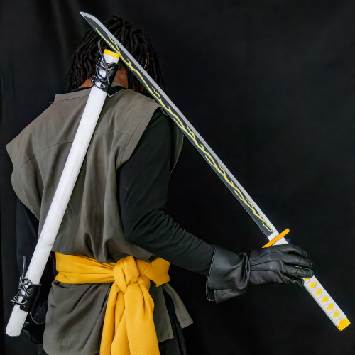Zenitsu's Art of Thunder Foam Katana with Leather Medieval Baldric Sling