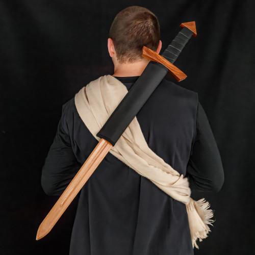 To the Top Beech Wood Knight Sword with Leather Wrapped Handle & Mini Nylon Carrying Case – Practice & Cosplay Set