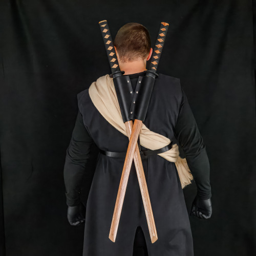 Universal Lightening Warrior Double Sword Sheath with Yokai Unseen Sheesham Wood Bokken Katana Set