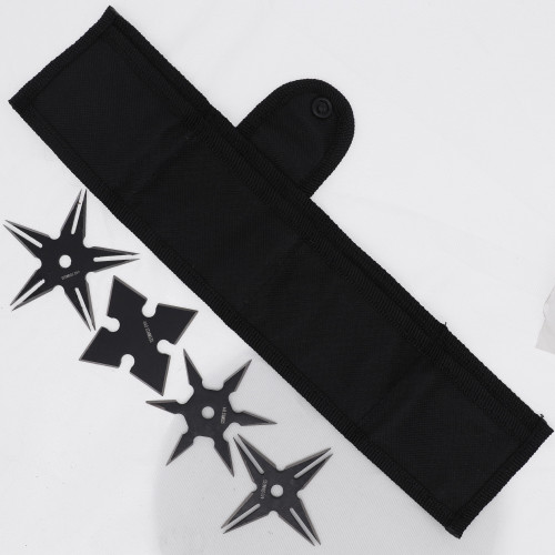 Silent Agent Ninja Throwing Star Set – 4-Piece Mixed Shuriken with Nylon Pouch