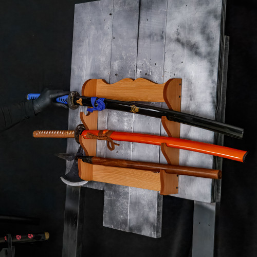 Wooden 3-Piece Sword Wall Display – Triple Mount Collector Rack