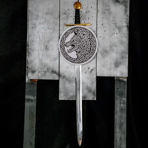 Wooden Wolf Design Sword Wall Display Plaque