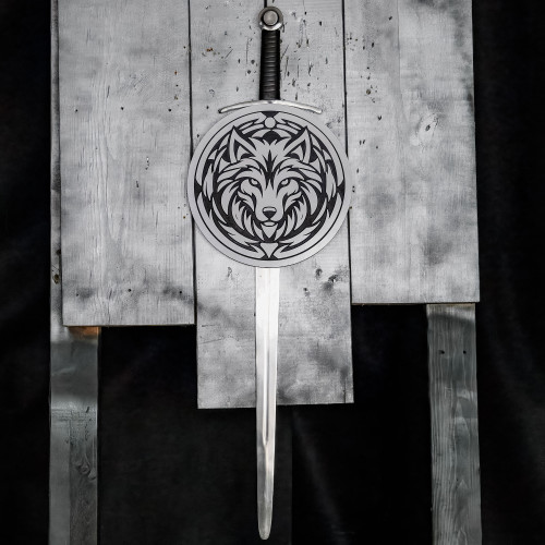 Wooden Wolf Face Sword Wall Display Plaque