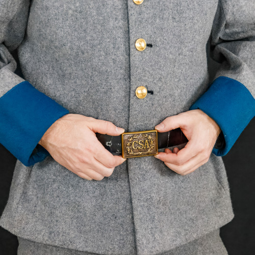 Antique-Style Cast Brass Rectangular Belt Buckle with Laurel Design