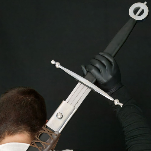 Two-Handed Medieval Longsword with Leather-Wrapped Scabbard