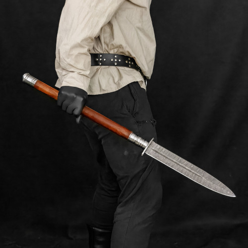 Medieval Pole Dagger with Damascus Steel Blade and Hardwood Shaft