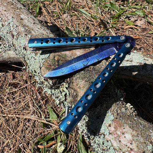 Electric Fault Balisong Butterfly Knife – Clip Point Blue Blade