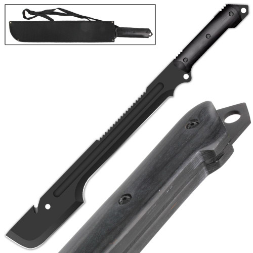 Full Tang Black Machete with Textured Handle and Sheath