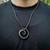 Lunar Whirlpool Iron Pendant Necklace with Leather Cord