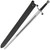 High Carbon Spring Steel Sword with Black Leather Sheath – Double-Edged Blade, Full Tang