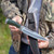 12.25" Drop Point Fixed Blade Knife – Mirror Polished Stainless Steel w/ Blood Groove, Full Tang, Green Hardwood Handle & Sheath