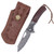 Artisan Crest Damascus Folding Knife – Wooden Handle Clip Point Folder with Leather Carry Case