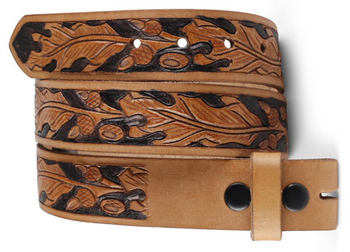 Belt for buckle Western Leather Engraved Tooled Strap w/Snaps for Interchangeable Buckles - 2022-01