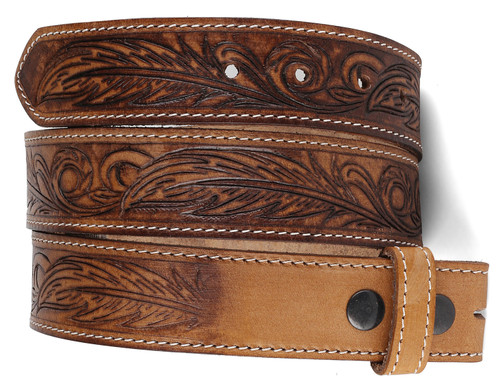 Belt for buckle Western Leather Engraved Tooled Strap w/Snaps for Interchangeable Buckles -2022-06