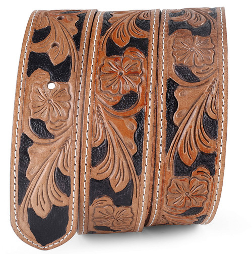 Belt for buckle Western Leather Engraved Tooled Strap w/Snaps for Interchangeable Buckles -2022-09