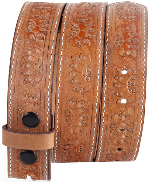 Belt for buckle Western Leather Engraved Tooled Strap w/Snaps for Interchangeable Buckles -2022-10