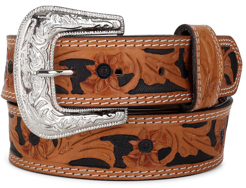 mens belt Western full grain Leather Engraved Tooled Strap w/Snaps for Interchangeable Buckles, USA,941-07