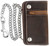 F&L CLASSIC Men's Tri-fold Vintage Long Style 6" Cow Top Grain Leather Steel Chain Wallet,Made In USA,Snap closure,pu420,crazy horse brown