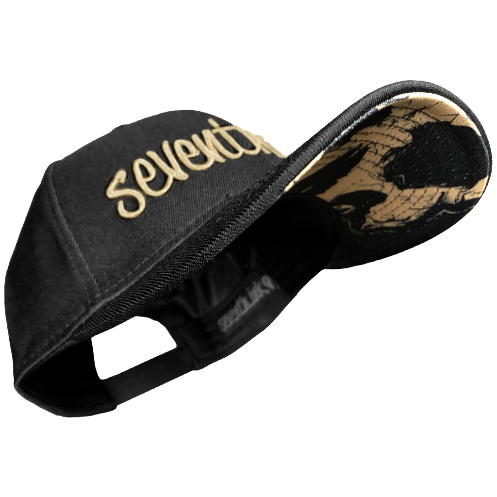 Black/Gold Snapback Hat w/ Gold Lightning Skull Bill  display picture 1