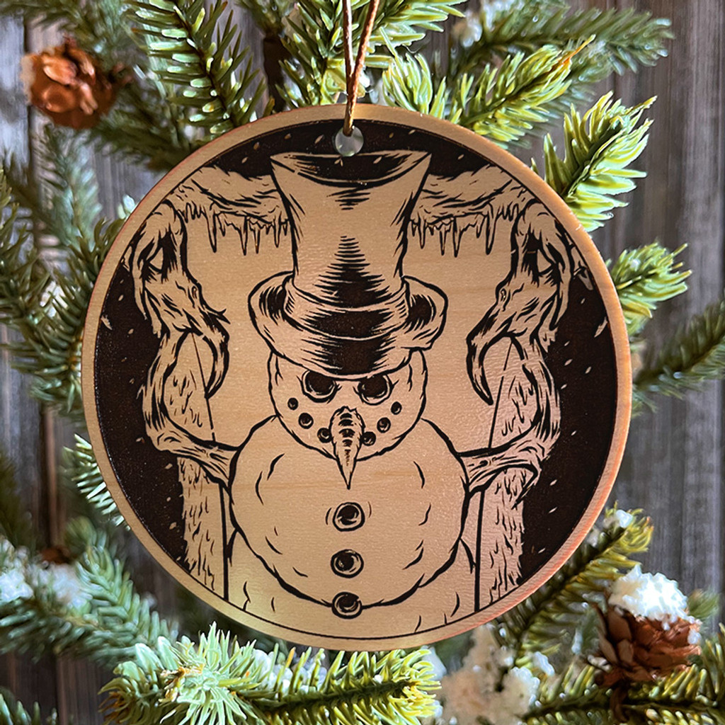 Frosty's Revenge 3.5 Circular Engraved Maple Wooden Christmas Ornament