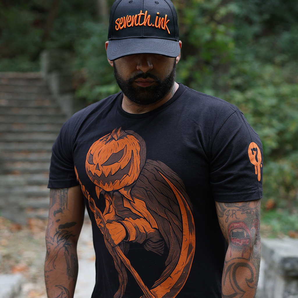 Pumpkin Reaper Orange/Brown T-Shirt - Tall sizes available