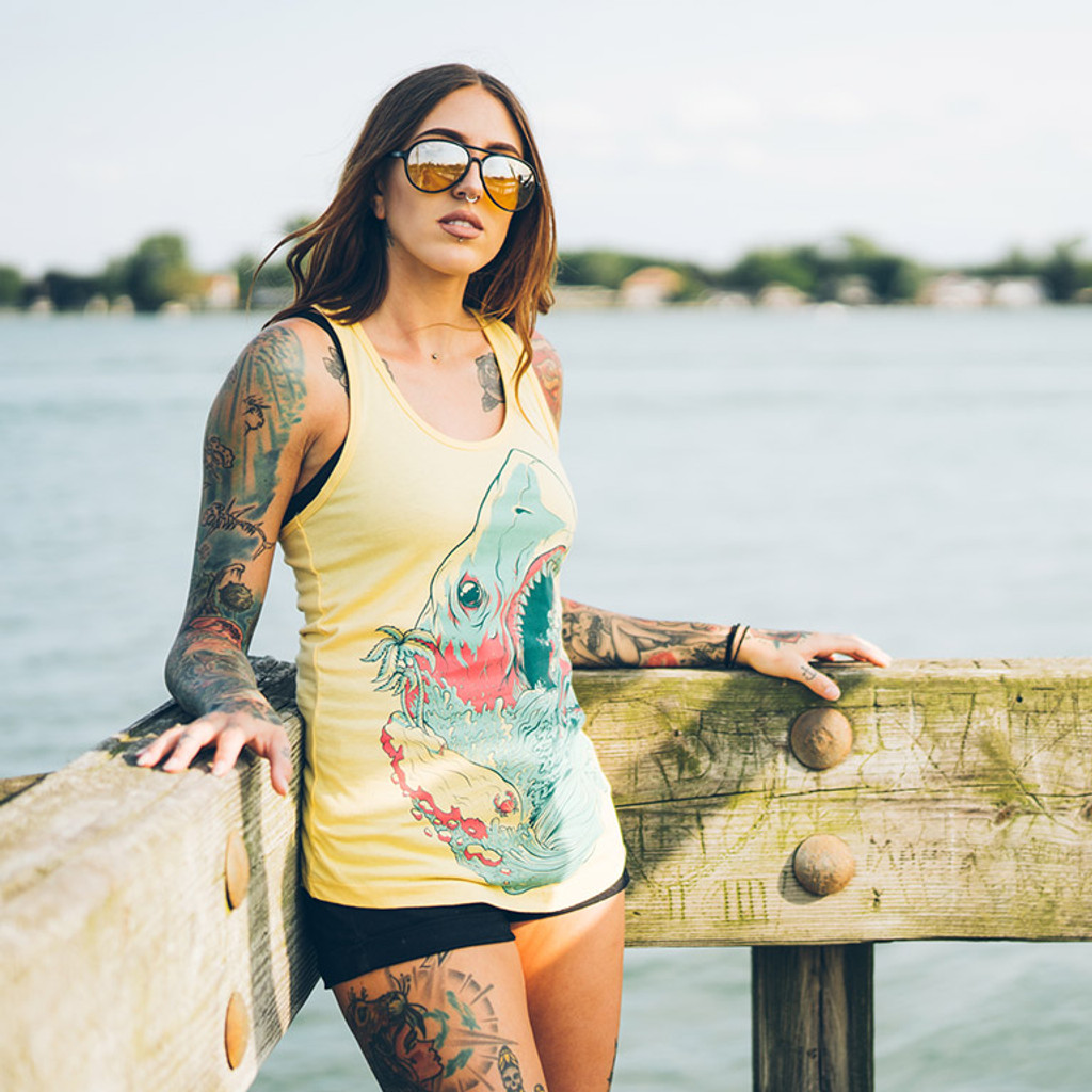 Hang Loose, Let's Rip Shark Women's Racerback Tank