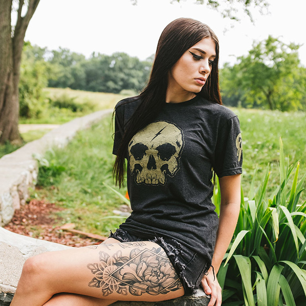 Gold Lightning Skull Triblend T-Shirt