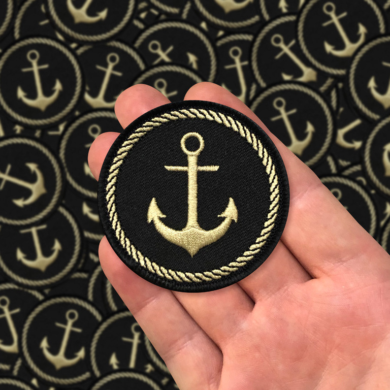 Iron On Nautical Anchor Patch Appliqué Black Gold - Foto 2