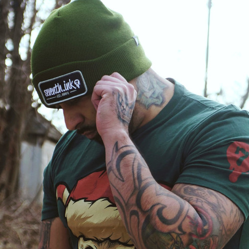 Olive Logo Patch Beanie by Seventh.Ink