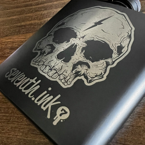 Lightning Skull Engraved Flask by Seventh.Ink