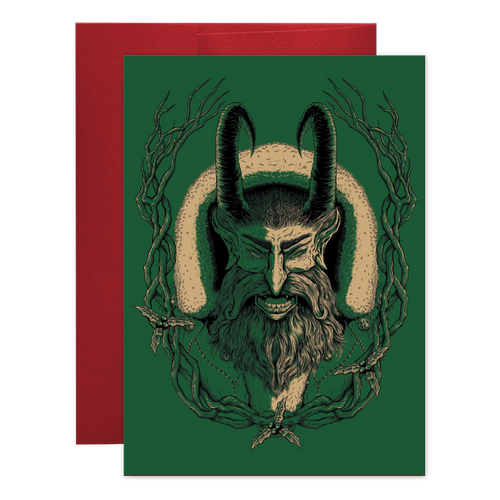 Krampus Green Greeting Card w/Envelope by Seventh.Ink