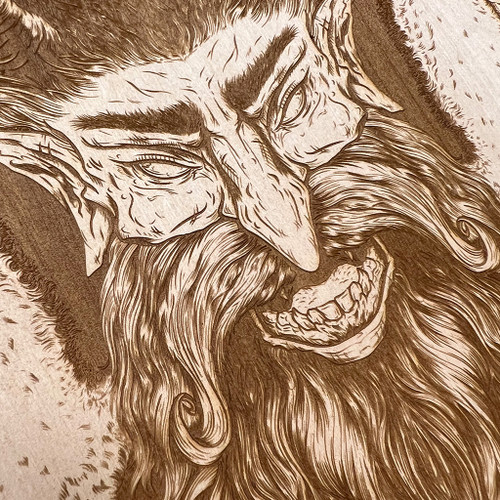 Krampus Engraving on Live Edge Pine - Limited Edition of 35 - by Seventh.Ink