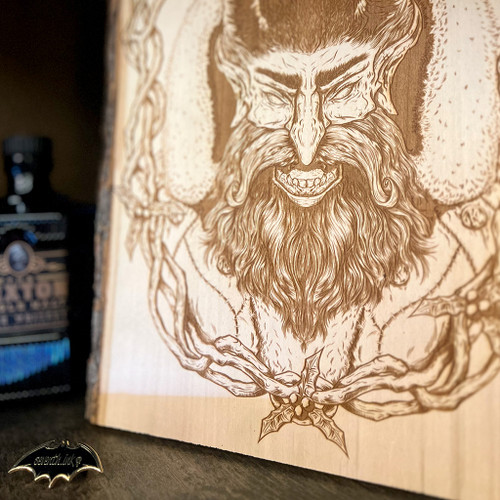 Krampus Engraving on Live Edge Pine - Limited Edition of 35 - by Seventh.Ink