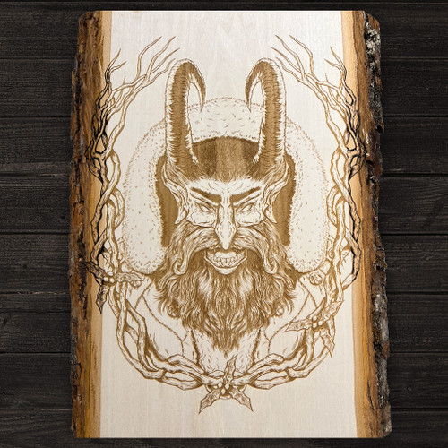 Krampus Engraving on Live Edge Pine - Limited Edition of 35 - by Seventh.Ink