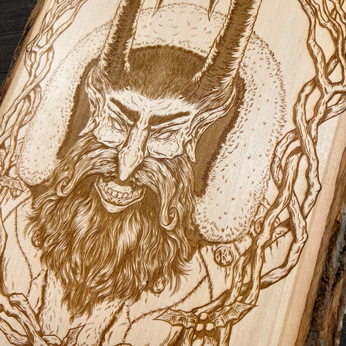 Krampus Engraving on Live Edge Pine - Limited Edition of 35 - by Seventh.Ink