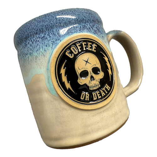 Coffee or Death Butter w/Aqua Coffee Mug by Seventh.Ink