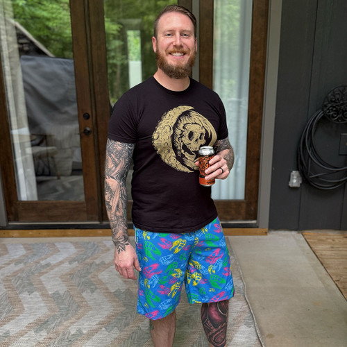 Neon T-Rex Skull Swim Trunks by Seventh.Ink